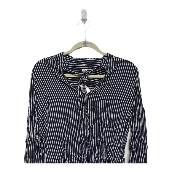 Gap Navy White Striped Button Up Tie Neck Blouse Size XS NWT - Picture 3 of 7